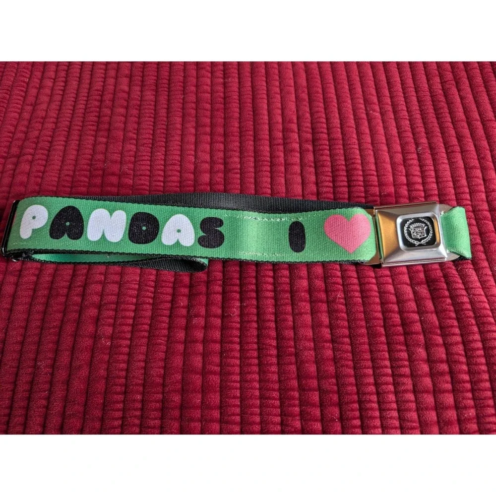 Cadillac Seatbelt Belt by Buckle Down I Love Pandas Vintage USA Y2K 90s Grunge
